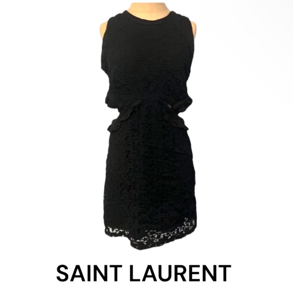 Authentic Saint Laurent luxury designer signature black star cutout dress sz 4 - Picture 2 of 11